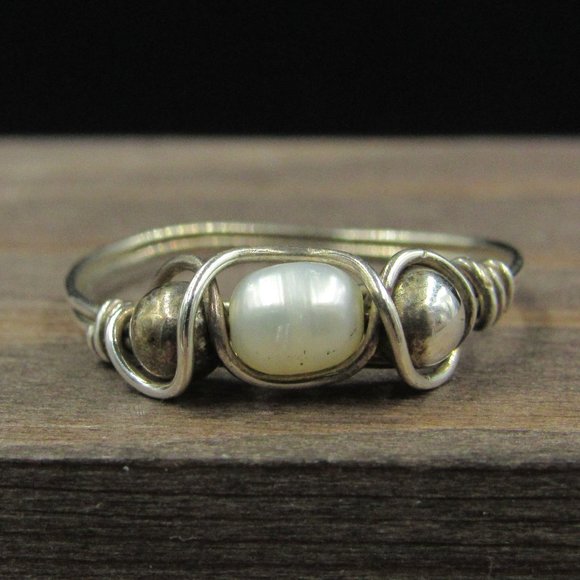 Jewelry - Size 6.5 Sterling Silver Real Pearl Wire Band Ring